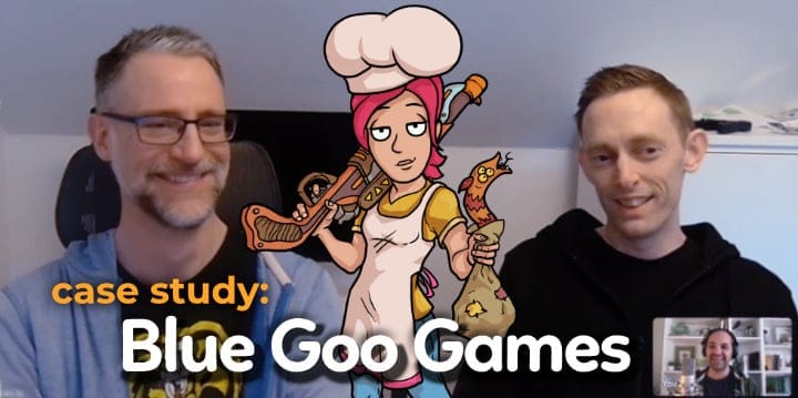 Photo of Blue Goo founders Tobias & Niclas, with a cartoon of the Space Chef character between them.