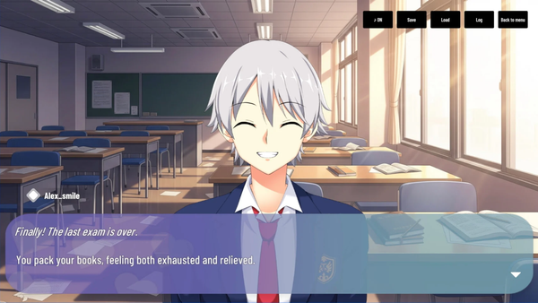 Screenshot of Arcweave's visual novel example project during gameplay.