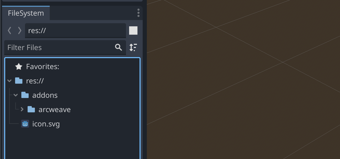 Screenshot showing Godot's file system and the plugin's folder.
