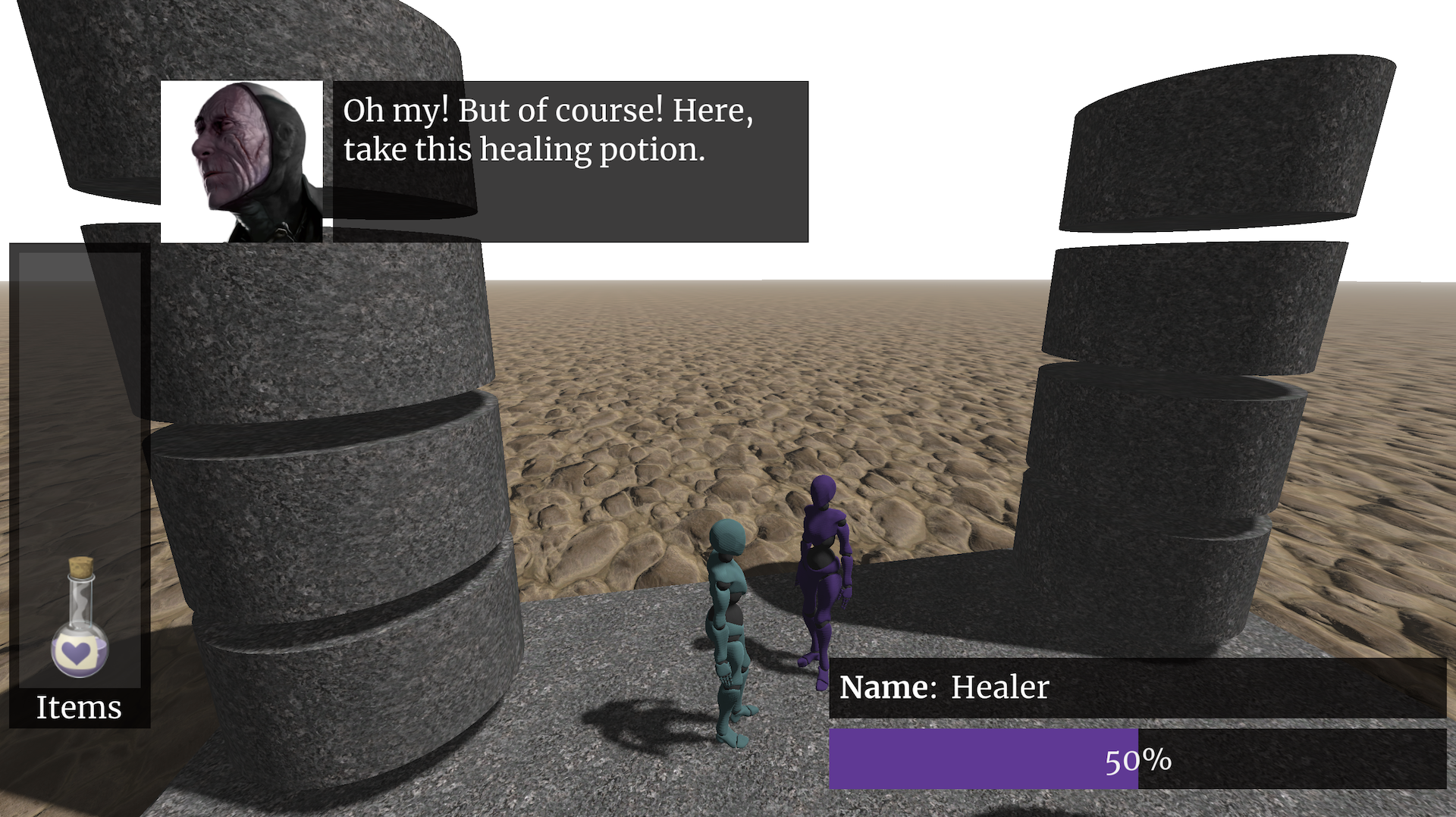 Screenshot from the demo game, during dialogue with the healer.