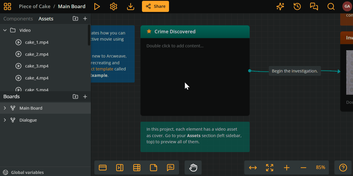 Animated GIF demonstrating how you can drag a video asset into an element and configure its playback settings.